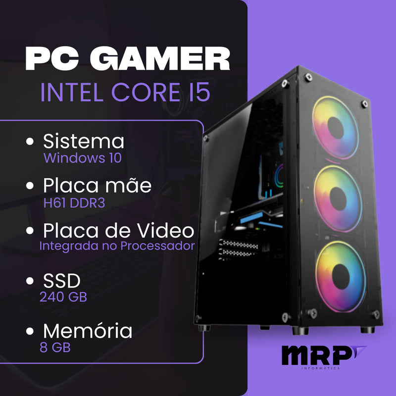 Pc Gamer Cpu Completo I5 8gb Ssd 240gb Monitor 19 Kit Gamer