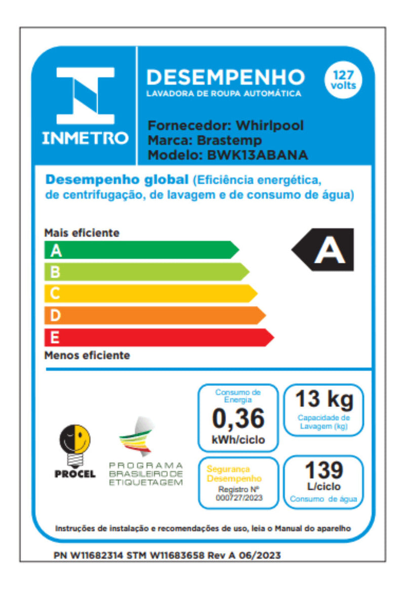 Máquina De Lavar Bwk13ab 13kg Branca Brastemp Cor Branco 110V