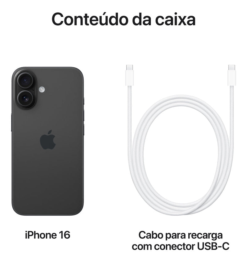 Apple iPhone 16 (128 GB) - Preto - Distribuidor Autorizado
