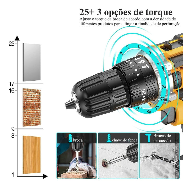 Furadeira Com Chave De Fenda Escovada 21v - 2 Baterias