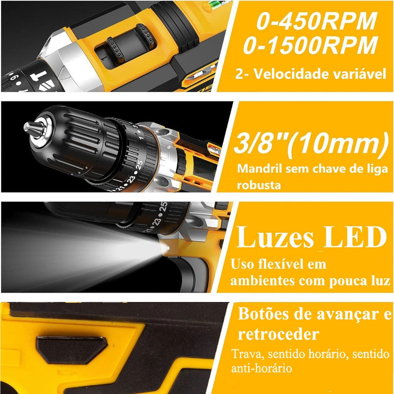 Furadeira Com Chave De Fenda Escovada 21v - 2 Baterias