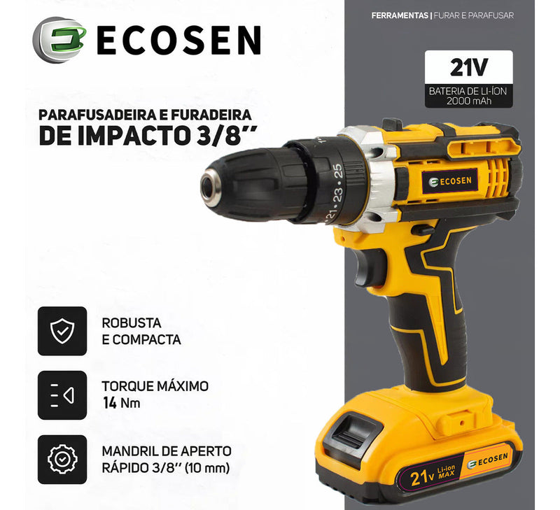 Furadeira Com Chave De Fenda Escovada 21v - 2 Baterias