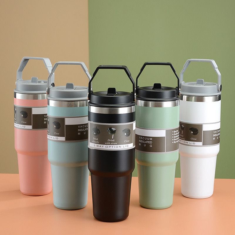 ￼Copo Térmico 900ml - Tampa Alça e Canudo